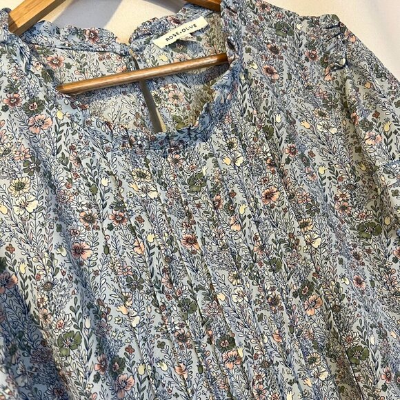 Rose + Olive Light Blue Short Sleeve Blouse 2X Spring Flowy Cottagecore Office - Picture 5 of 5